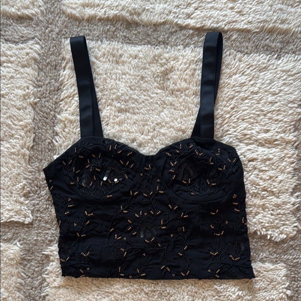 Zara Black Embroidered Crop Top
